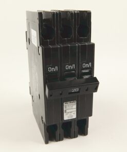 Three-pole circuit breaker with a 20A handle (Allen-Bradley), shown from the side against a white background.