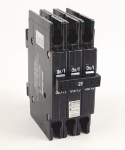 Three-pole circuit breaker with four slots, marked 25, by Allen-Bradley
