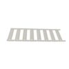 White plastic slotted rack/divider with evenly spaced rectangular slots, likely for organizing components or cards on a rack plate