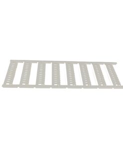 White plastic slotted rack/divider with evenly spaced rectangular slots, likely for organizing components or cards on a rack plate