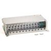 Metal rack-mount server backplane with multiple blade slots and front mounting brackets.