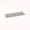 Long gray plastic slotted rack with many evenly spaced rectangular slots on a flat rail surface.