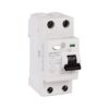 White miniature circuit breaker with a black toggle and two screw-terminal blocks (top and bottom); green indicator window visible on the front.