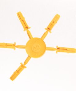 Six-armed yellow plastic star tool with clamp ends around a central circular hub.