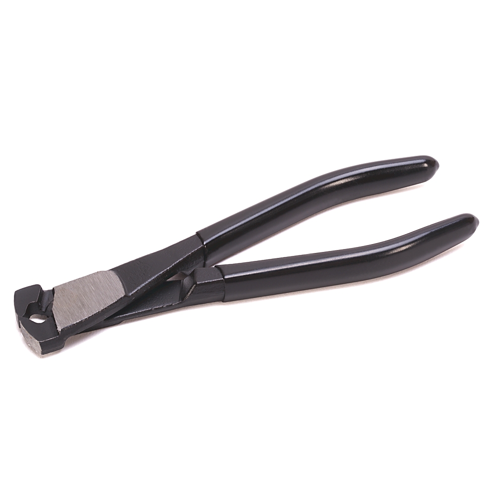Diagonal cutting pliers (wire cutters) with black handles on a white background.