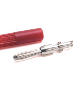 Metal screwdriver bit with a red protective cap, part of an interchangeable bit set