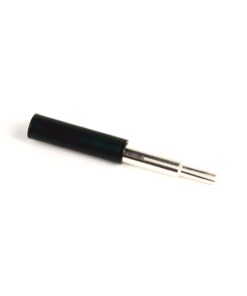 Small handheld tool with a black plastic handle and two thin metal prongs at the tip.