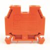 Orange plastic electrical terminal block with '1492-W10' marking, used in control panels.