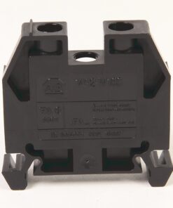 Black ABB electrical module with two top mounting holes and side retention clips, viewed from front (model 1492-W16S)
