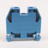 Blue modular electrical terminal block (1492-W16S) with clamp openings and AB logo, used for wiring connections in control panels.