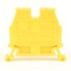 Yellow electrical connector/block with front-facing label '1492-W3' and 'AB' logo, showing two bottom hooks.