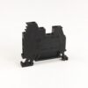 Black plastic electrical terminal/connector component with two screw posts and bottom mounting hooks (marked ABB 1492-W4TW)