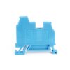 Blue plastic electrical terminal block connector on a white background, with mounting feet and wire-entry slots at the bottom.