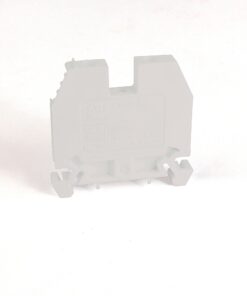 White plastic electrical component with side tabs and bottom hooks, likely a mounting holder for a relay or connector