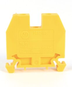 Allen-Bradley 1492-W6 yellow insulating terminal block with mounting clips.