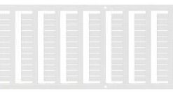 White decorative fence panel border with evenly spaced vertical slats.