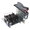 Three-pole electrical contactor with black modular blocks, metal frame, and a red/green operating lever on top.