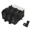 Three-pole electronic switch/relay block with metal contact springs and a detachable black connector, likely used for high-current switching in a control panel.