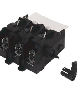 Three-pole electronic switch/relay block with metal contact springs and a detachable black connector, likely used for high-current switching in a control panel.