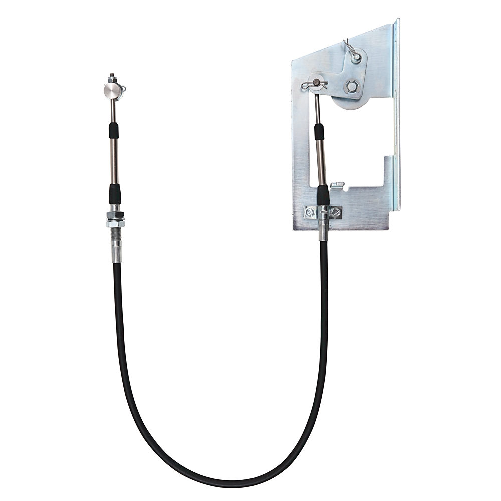 Two-part RF antenna assembly: a vertical rod on the left and a wall-mount bracket with coax on the right connected by a cable.