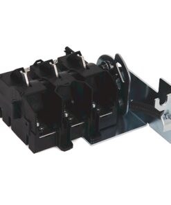 Three-pole industrial circuit breaker module with mounting bracket and levers