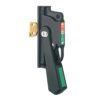 Single-pole miniature circuit breaker with an ON/OFF toggle and green status label on a mounted panel plate