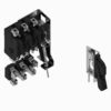 Isometric view of a multi-terminal electrical relay block with a lever actuator and screw terminals.