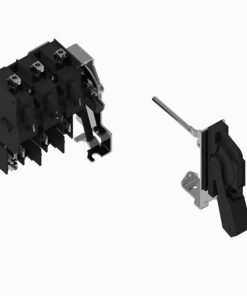 Industrial three-pole switch assembly with a lever actuator and mounting brackets