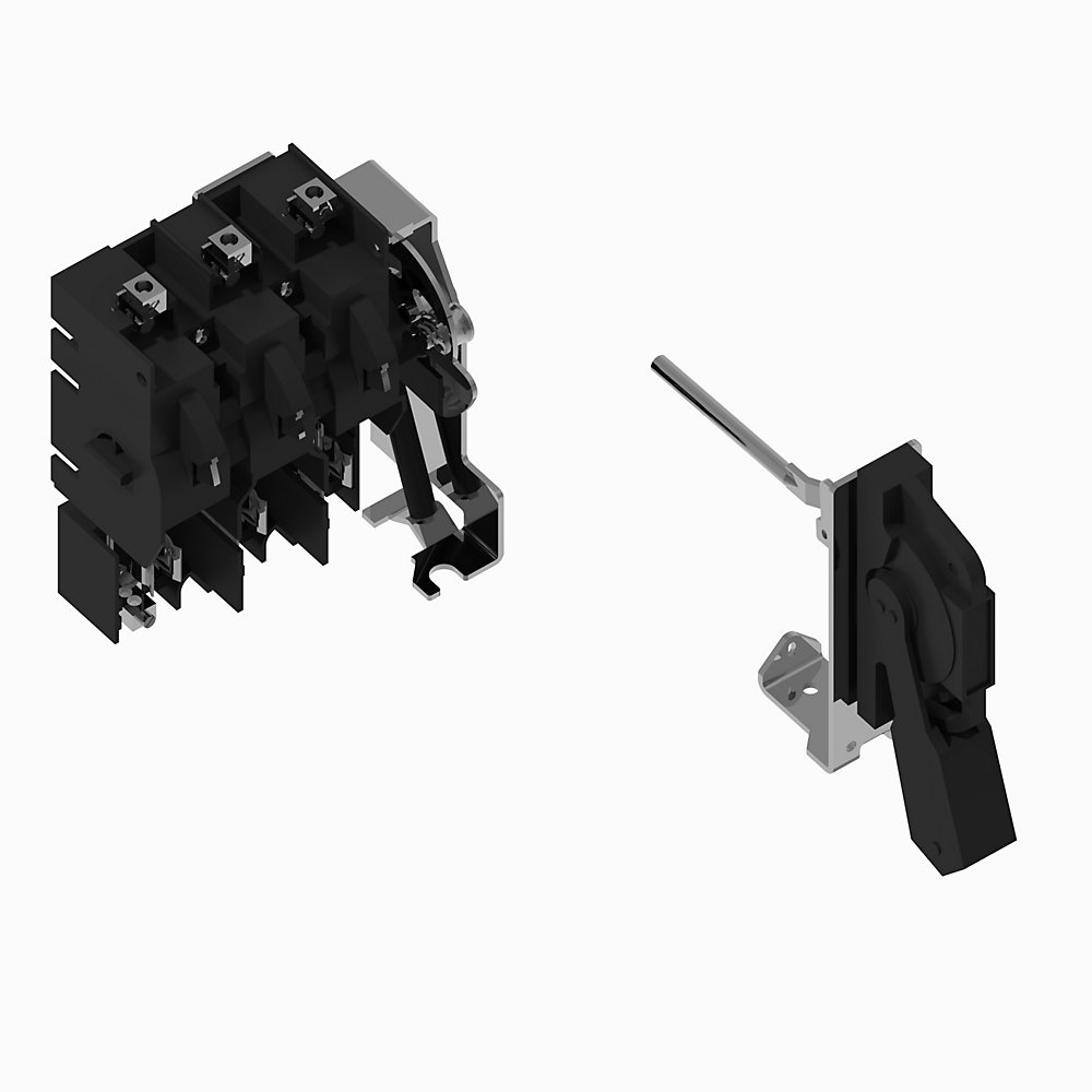 Industrial three-pole switch assembly with a lever actuator and mounting brackets