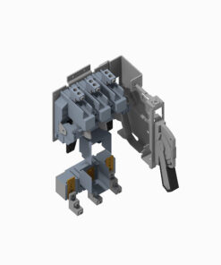 Isometric CAD rendering of a modular robotic gripper with three finger modules and a mounting bracket.