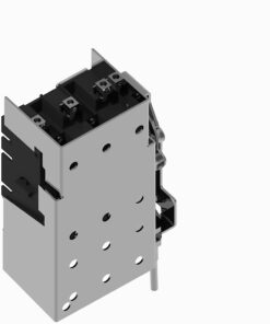 Industrial relay/contactor module with metal housing, top terminal blocks, and mounting holes (isometric view).