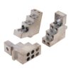 Three silver metal electrical terminal blocks with multiple screw terminals and wiring holes.
