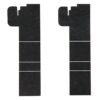 Two identical black, textured column shapes side by side, each made of four stacked square blocks with a stepped, cutout top on the left.
