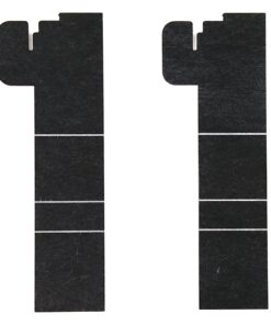 Two identical black, textured column shapes side by side, each made of four stacked square blocks with a stepped, cutout top on the left.