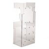 Silver metal interlocking bracket with multiple holes and slots, forming a tall rectangular support on a white background