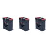Three automotive batteries with red tops placed in a row on a white background.