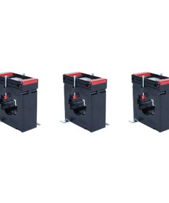Three automotive batteries with red tops placed in a row on a white background.