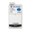 Handheld Allen-Bradley diagnostic device with a blue Test/Reset button and status indicators labeled POWER, TRIP/WARN, MS, NS, and DeviceNet E300 at the bottom
