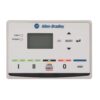 Allen-Bradley control panel with LCD display and arrow keys, featuring green, yellow, red, and blue function buttons labeled I, II, Local/Remote, 0, and Reset.