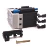 Modular electrical circuit breaker with mounting clip and screw fastener on a white background.