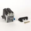 Allen-Bradley 193-ER124 motor contactor with E1/E2 terminal screws, gray front label, and accompanying mounting clip and screw on a white background.