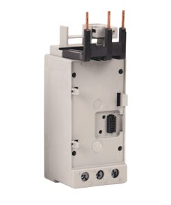 Industrial control module with three bottom terminal screws (T1–T3) and a D-sub style port on the side; copper conductors at the top edges.