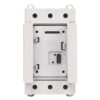 White industrial electrical breaker/module with side handles, top column labeled L1–L3, bottom terminals, and a central multi-pin connector