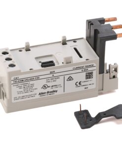 Allen-Bradley terminal block module with three copper output blades and a detachable black mounting piece to the side.