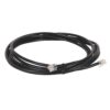Coiled black Ethernet patch cable with clear RJ45 connectors at both ends.