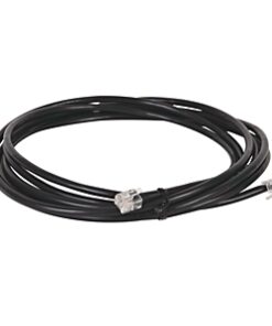 Coiled black Ethernet patch cable with RJ45 connectors on both ends.