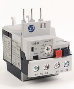 Compact Allen-Bradley timer relay with four terminal posts and a labeled Trip/Test dial used in control circuits.