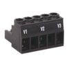 Three‑position black terminal block labeled V1, V2, V3 for wire connections