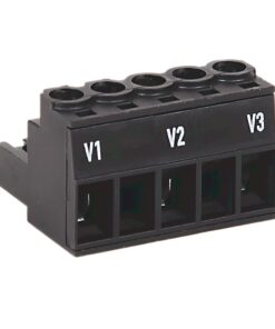 Three‑position black terminal block labeled V1, V2, V3 for wire connections