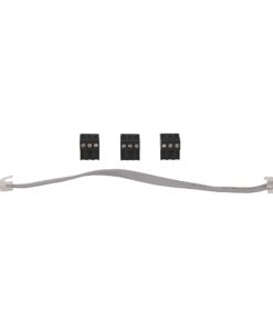 Ribbon cable with RJ45 connectors on both ends and three small screw-terminal blocks in the middle for wire breakout.